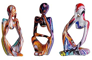 predolo 3-teilige sitzende Denker-Statue, Moderne Figuren aus Kunstharz, abstrakte Skulptur für Zuhause, Büro, Studium, Bücherregal, Dekoration, Bunt