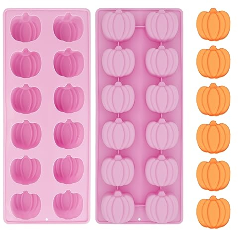 Pumpkin Chocolate Molds, 12 Cavity 3D Halloween Pumpkin Silicone Mould Candy Fondant Mold DIY Baking Mould for Halloween Thanksgiving Candy Muffins Chocolates Cookie Cake Decoration A7SENGMJ