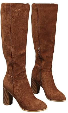 ticticlily Bottes Femme Automne Hiver à Franges Epaisses Classique Casual Bottes Rétro à Talons Hauts Bottes Hautes Bottes Fashion