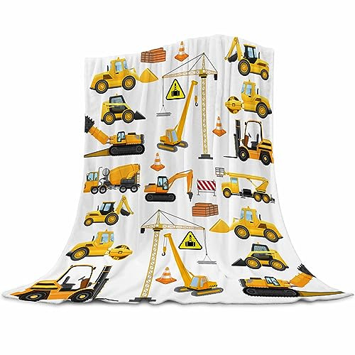 Abaysto Construction Truck Blanket for Boys Excavator Plush Throw Blanket Soft Flannel Tractor Blanket for Bed Couch Sofa Decor Blankets Trucks Car Lover Toddler Kids Blankets Gift 150x200cm