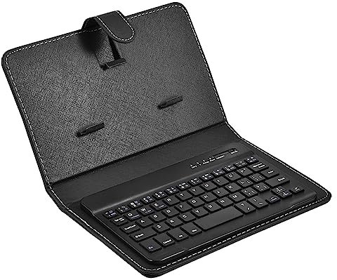 Teclado Bluetooth Portátil, Teclado Bluetooth Plegable, Teclado Inalámbrico con Funda de Piel Sintética para Android, iOS, Dispositivos Tabletas, Teléfonos Inteligentes