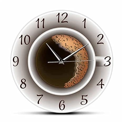 ROLTIN Cup of Coffee with Foam Decorative Silent Wall Clock Kitchen Decor Coffee Shop Wall Sign Timepiece Cafe Style Wall Watch