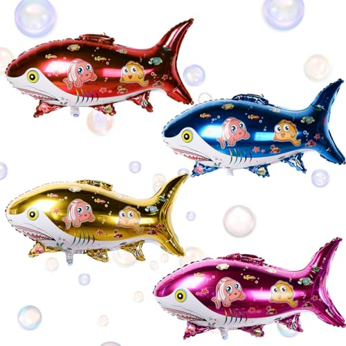 BSNRDX Hai Folienballon 4 Stück Geburtstag Dekoration Shark Luftballons,Hai Helium Ballons Für Ozean Thema Party Unterwasser Deko Kindergeburtstag Babyparty Dekoration