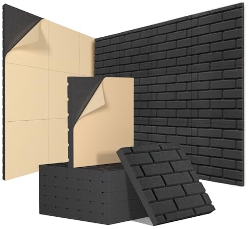 Topnaca 12 Pack Self-Adhesive Sound Proofing Panels, 12'' X 12'' X 1'' Brick Soundproofing Foam Panels, Acoustic Soundproof Wall Panels for Studios, Podcasts, Rooms, Acoustic Treatment