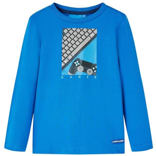Kinder Langarmshirt Gamepad Tastatur Langarm T-Shirt Jungen Kobaltblau 140