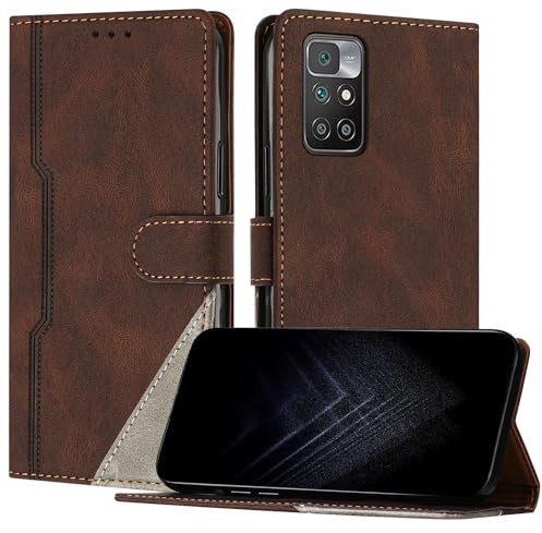 Netany Étui pour Xiaomi Redmi 10 / Redmi 10 2022, Housse en Cuir PU avec [Protection Antichoc TPU] [Fonction Support] [Porte-Cartes ] Antichoc Magnétique Coque pour Redmi 10 - Marron