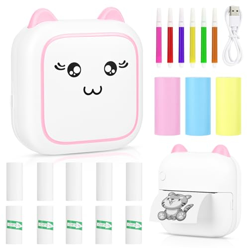 Comuis Sharp Mini Imprimante Photo Portable, imprimante Thermique instantanée sans Fil Bluetooth avec 10 Rouleaux de Papier Thermique, imprimante pour Photos liste d'étiquettes (C)
