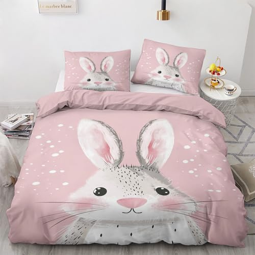GEDAEUBA Hase Bettwäsche 140x200 - Mädchen Süße Kaninchen Bettbezug 140x200 2er Set, Wendebettwäsche und Kissenbezug 70x90, Weiche & Angenehme Mikrofaser Bettwäsche-Sets mit Reißverschluss
