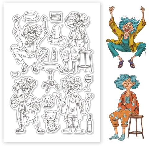 CHGCRAFT Transparente Stempel Mit Vintage Motiv Alte Dame Und Comic Heft Silikonstempel Zur Kartengestaltung Scrapbooking Basteln DIY Dekorationen Tintenstempel Siegel Zum Basteln von Alben