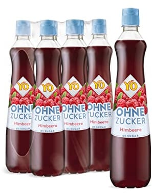YO Sirup Himbeere (6 x 700 ml) – ohne Zucker, nur 2 Kalorien in 100 ml Fertiggetränk, vegan – 1x Flasche ergibt bis zu 6 Liter Fertiggetränk