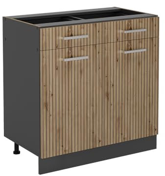 Vicco Küchenunterschrank R-Line, Artisan-Eiche/Anthrazit, 80 cm ohne Arbeitsplatte