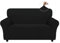 Easy-Going Stretch Sofa Überzug 2 Sitzer, Rutschfester Sofabezug für Hund Katze, Waschbarer Fleece Couch Überzug Bezug, Weicher Küchensofa Couch Cover, 1 Stück Sofaschoner mit Armlehnen, Schwarz