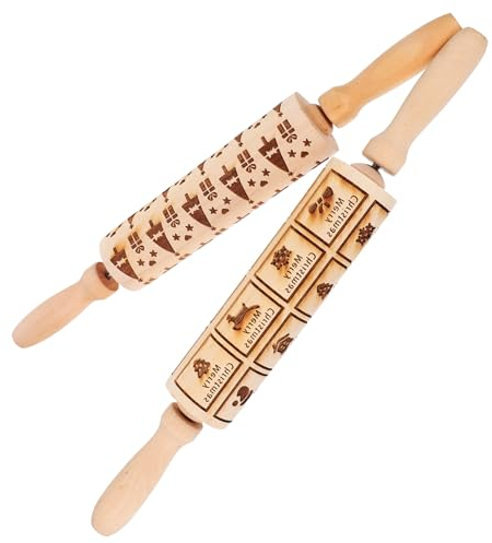 NUOBESTY Ensemble De Rouleaux À Pâtisserie en Bois De Noël avec Motifs Gravés pour La Pâtisserie