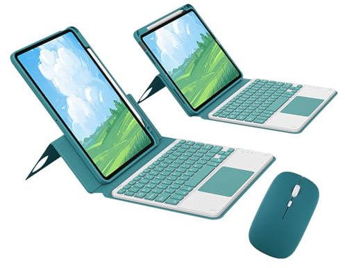 Funda Teclado para iPad Air 3ª Gen 2019/iPad Pro 10.5 2017 con Ratón Bluetooth, Soporte Magnético, Trackpad Multitáctil, QWERTY Español Ñ Teclado Inalámbrico Desmontable con Portalápices, Verde Oscuro