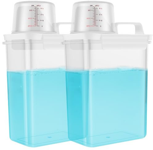 BAODBF 2Pcs Washing Powder Storage Container,1800ML,Detergent Container with Measuring Cup,Laundry Detergent Dispenser for Washing Powder Detergent
