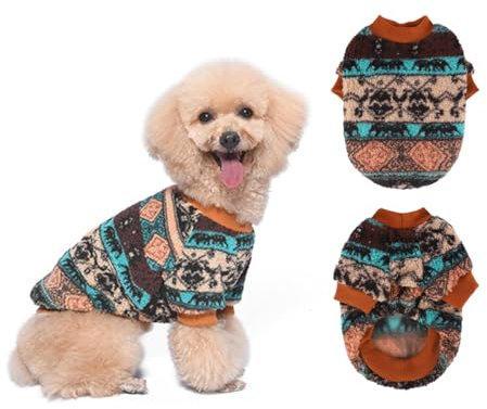 Yoolhamy Hundepullover für Kleine Hunde, Fleece Hunde Pullover, Winter Hundepulli, Ethnische Boho Winterkleidung Weich und warm Pullover Hund Thermische Welpen Dog Sweater (Brown, S)