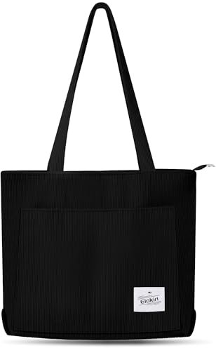 ELAKIRI Cord Tasche Damen mit Reißverschluss,Große Shopper Bag,Umhängetasche Cord,Cord Tasche,Tote Bag Damen für Shopper Arbeit Büro Reisen Einkaufen Schule und Alltag