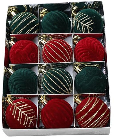 12 Stück Weihnachtskugeln Samt Weihnachtsbaum, Christbaumkugeln Kunststoff Bruchsicher Weihnachtsbaumkugeln Christbaumschmuck Christbaumkugeln Rot Grün Für Festival Dekorationen Weihnachtsfeiertage