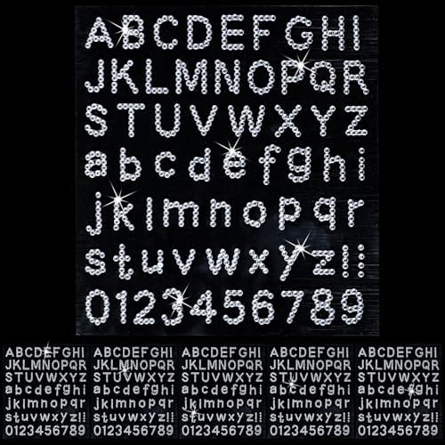 Rhinestone Letter Stickers, 6 Sheets Self-Adhesive Number Alphabet Glitter Bling Crystal Decorative Gem for DIY Crafts, Scrapbooking, Clothes, Bags, Hats (Silver)