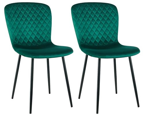 JaHECOME 2er-Set Samt Esszimmerstühle mit Rückenlehne und Metallbeine Skandinavische grüne Schminktischstühle mit Samtbezug für Esstisch, Esszimmer, Schlafzimmer (2, grün)