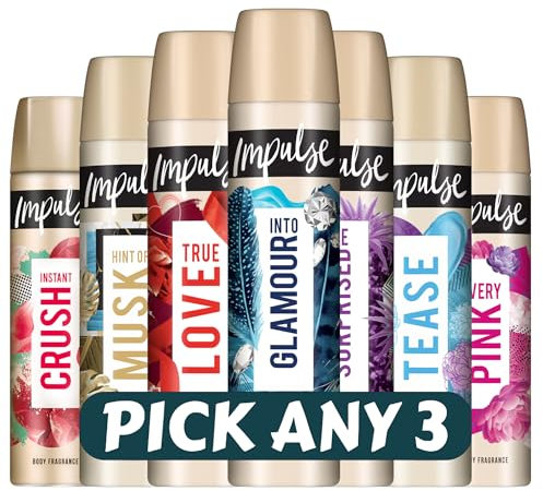 Impulse Fine Fragrance Body Spray 75ml | Mix & Match Any 3 Scents | Choose from Be Surprised, Into Glamour, Instant Crush, Musk, Tease, True Love & More | 3 x 75ml | Female Body Spray