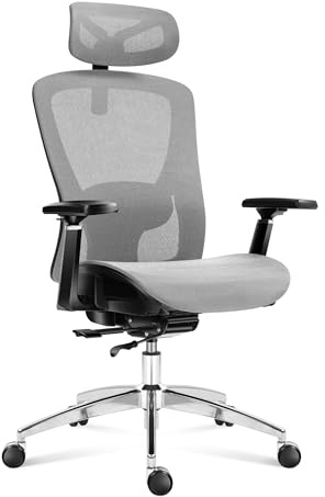 MARK ADLER Expert 5.3 Ergonomischer Bürostuhl - Mesh HD Stoff | verstellbare Sitzfläche, Rückenlehne 135° - 3D Armlehnen - Lendenwirbelstütze 2D - Kopfstütze - leise Rollen - Grau