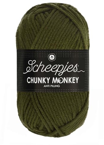 Scheepjes Chunky Monkey Aran Weight Yarn | 100g Ball | Anti-Pilling Acrylic | Soft & Hypoallergenic for Knitting and Crochet Blankets, Toys & Garments (1027 Moss Green)