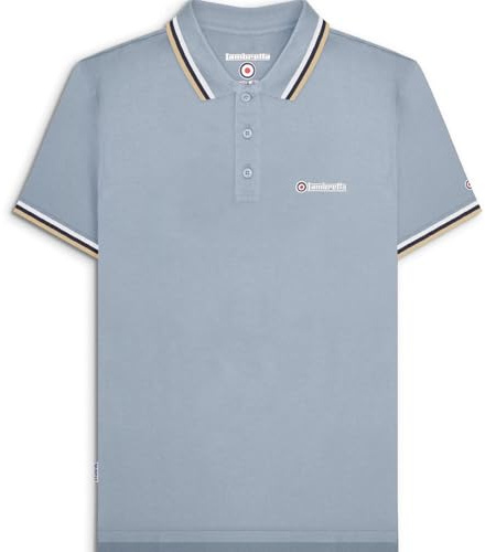 Lambretta Mens Triple Tipped Polo Shirt - Dusky Blue (White/Navy/Cream) - XL