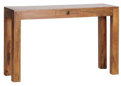 KADIMA DESIGN Konsolentisch Mumbai Massivholz Sheesham Konsole mit 1 Schublade Schreibtisch 120 x 40 cm Landhaus-Stil Sideboard