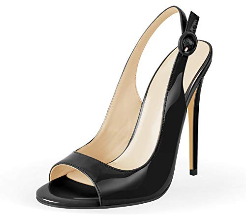 Meinabsatz Sandali da donna a spillo con fibbia laccata, Nero , 45 EU