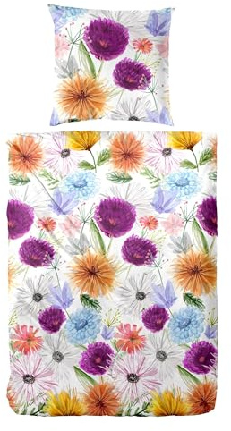 Primera Mako-Satin Bettwäsche 155x220 Blumen orange lila blau 243235-62