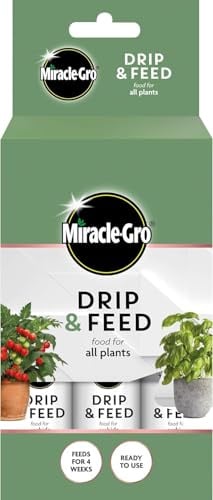 Miracle-Gro Drip & Feed All Purpose – Pack of 3 Plant Food Bottles – Ready to Use for Indoor & Outdoor Plants – 1-Month Slow Release Feed per Bottle – No Mixing, No Mess