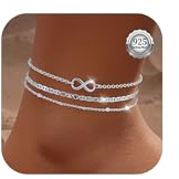 JUANKIKI 3Pcs Silber Fußkettchen für Damen Fussketten für frauen Silber 925 Verstellbare Wasserdicht Fußkettchen Strand Fußkettchen für Damen