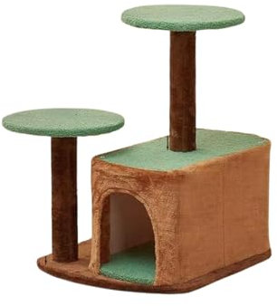 Torre Rascador para Gatos con Casa, 2 Plataformas, 66 cm Alto x 55 cm Largo x 45 cm Ancho, Marrón y Verde