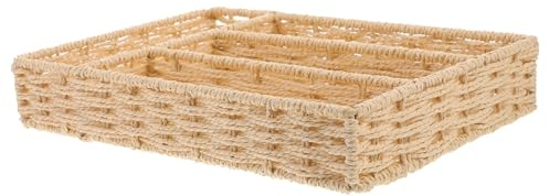 VERDANVERSE Petit Papier de Organiseur Beige Couverts Tiroir Corde | Range Couverts pour Tiroir, Panier Compartimenté en Fil de Fer, Cuisine et Salle de Bain