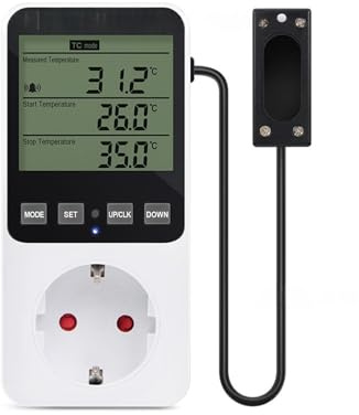 Temperaturregler Steckdose, Thermostat Steckdose, Hygrostat Steckdose 230V, -40°C~120°C, Thermostat mit Zeitschaltuhr, LCD Display für Gewächshaus Aquarium Kühlschrank Heizung Kühlen