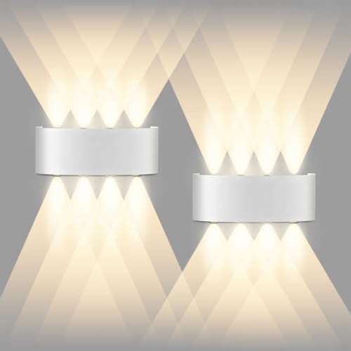 CHEVVY 2 Stück 8W LED Wandleuchte Weiß, 3000k Modern Up and Down, IP65 Warmweiß Innen Außenwand, Aluminium Wandleuchte für Wohnzimmer, Schlafzimmer, Hotel
