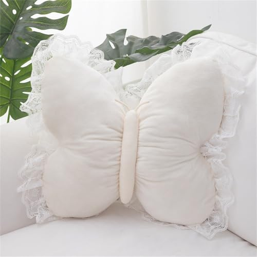 Ueiwffzo Schmetterling Kissen Kuschelkissen Butterfly Flauschige Plüschkissen, Kreative Aesthetic Sofakissen Zierkissen Deko Kissen für Schlafzimmer Deko (Weiß)