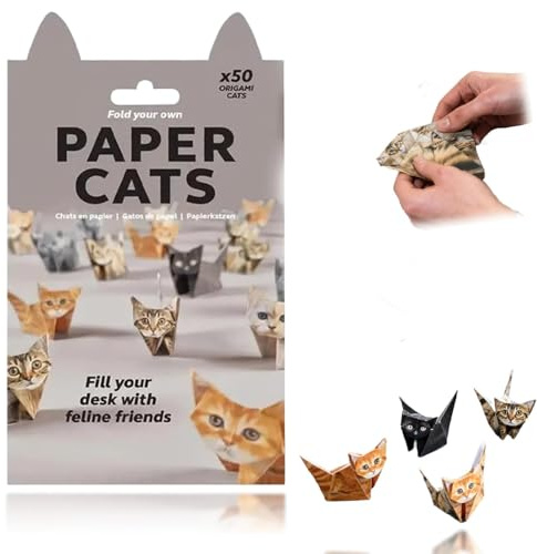 DIY Paper Cats Origami Kit,50 Blätter 3D Katze Origami Papier Handwerk Kit, Handgefertigte Papierkraft Tier Schreibtisch Dekor, für Geschenke für Katzenliebhaber (Katze)