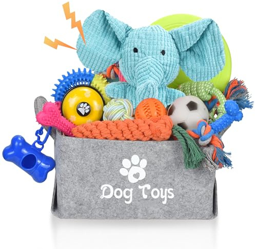 LECHONG 21 PACK Puppy Toys with Dog Toy Box Set for 4-12 Weeks Small Dogs | Assorted puppy chew toys, with storage box saves space, help to train & develop good habits