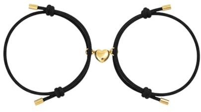 Karma NH11410954 Damen Armband Set Sisters by Heart Herz Textil modern Schwarz Gold Armkettchen Schmuck für Frauen Schwestern hochwertiges Damenarmband Damenschmuck