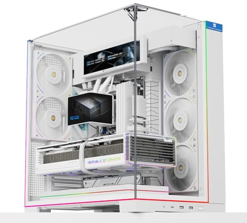 Thermalright A70 Vision White ATX Gaming case |Three Sides Without Stands,Panoramic Glass Panel|8 Fan Slots |Tower-Style Computer case|Equipped withType-C Interface|Comes with a 9.16-inch LCD Display