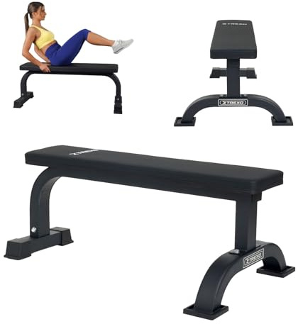 XTREXO B10-300 kg Belastbarkeit – Flachbank – massiver Stahl & Kunstleder – kompaktes Design – für Krafttraining, Hantel-Workout & Home Gym