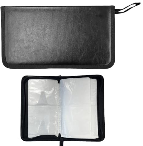 ONEBO 1 Stück Leder Fassungsvermögen 80 CD Tasche, Disc-Aufbewahrungstasche mit Reissverschluss, für Auto Büro Wohnzimmer Zuhause (Schwarz)