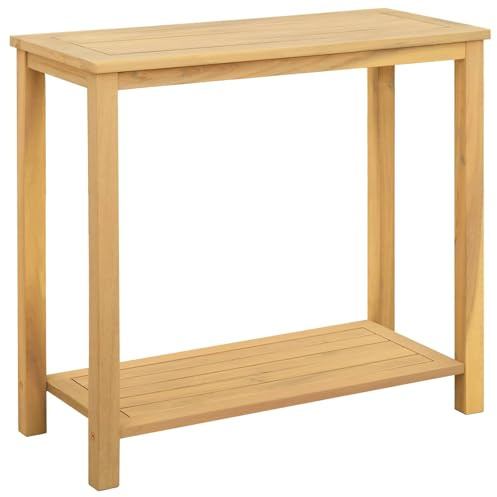 PHGTYUK Console de jardin en bois d'acacia clair 80 x 35 x 75 cm avec étagère et pieds de support stables pour l'extérieur