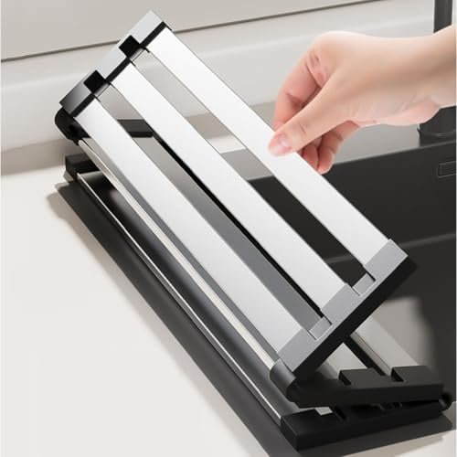 Tapete de drenaje plegable sobre el fregadero, estante for secar platos, estante de almacenamiento de acero inoxidable y silicona for tazones y platos de cocina(55x32.5CM)