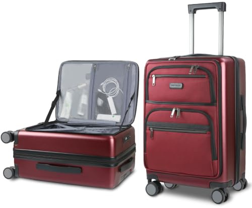 EMPSIGN Handgepäckkoffer 20 Zoll mit Seitenöffnung | Erweiterbarer Trolley mit Leisen Rollen und TSA-Schloss, Business Handgepäck Burgunderrot