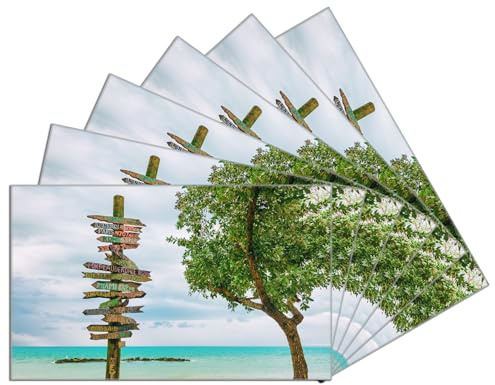 Wallario 6er Set Frühstücksbrettchen aus Glas, Glasunterlage, Glasbrettchen Wegweiser im Paradies, Größe 14 x 23 cm, Sicherheitsglas