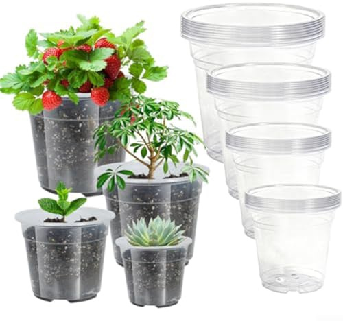 Macetas de plástico transparente con agujeros de drenaje, 52 recipientes flexibles transparentes para plantas en varios tamaños para principiantes, observación de raíces, jardinería interior y