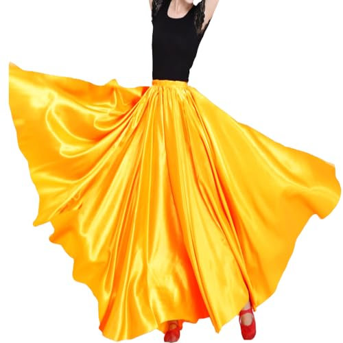 BACKGARDEN Eleganter Satin-Rock für Damen, 20 Meter, lang, für Ballsaal, Bauchtanz, Performance-Kostüm, gelb, Einheitsgröße